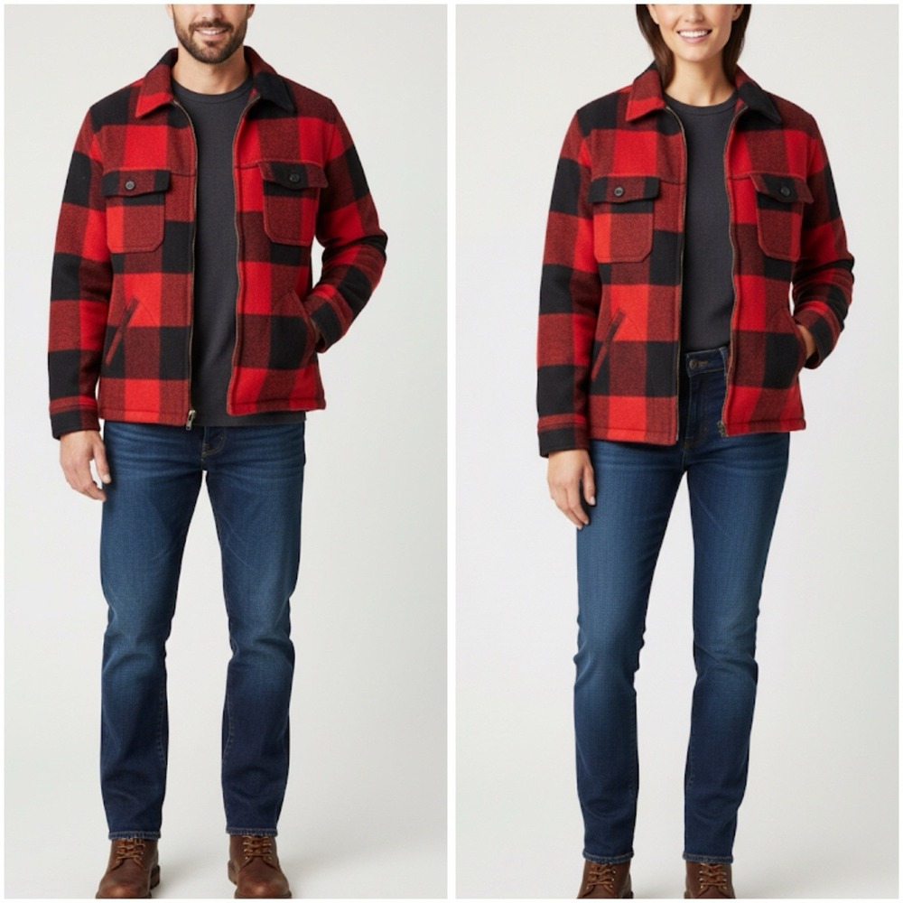 VTG 60s Woolrich Red Buffalo Plaid Wool Mackinaw Hunting Jacket Unisex Medium